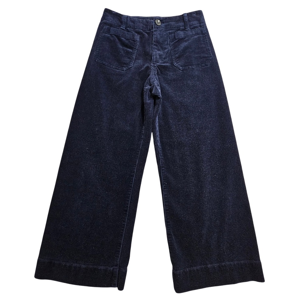 Quince Wide Leg Pants 6 Navy Organic Stretch Corduroy Cropped Pockets